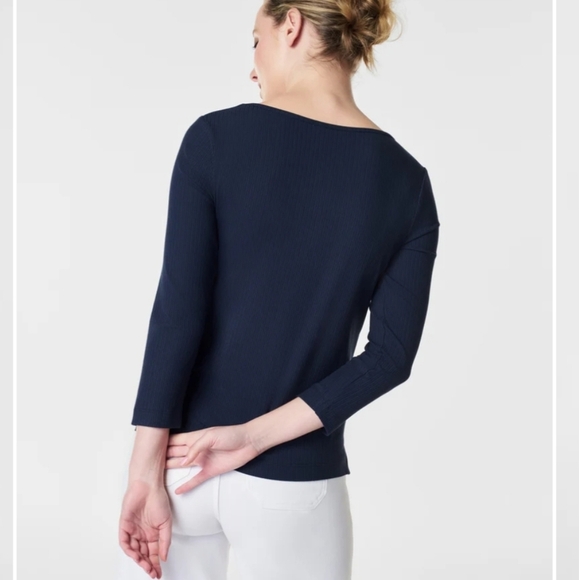 SPANX Stretch Rib Long-Sleeve Top Midnight Blue Size Small - Picture 3 of 15